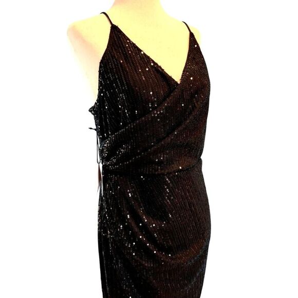 NWT AREA STARS Black Sequin Special Occasion Midi Dress Tulip Hemline L Cocktail - Picture 2 of 12